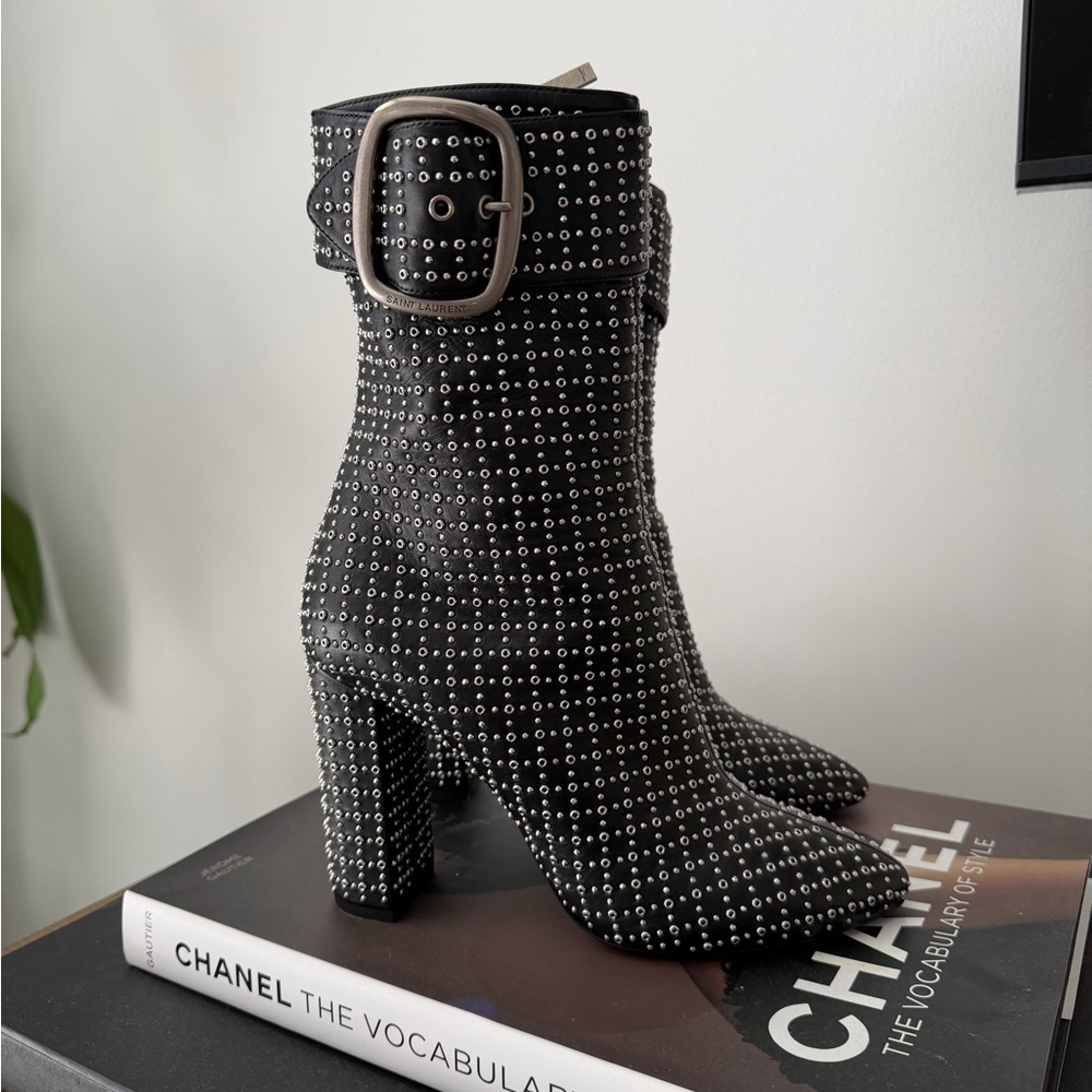 Saint Laurent Black Studded Heeled Boots